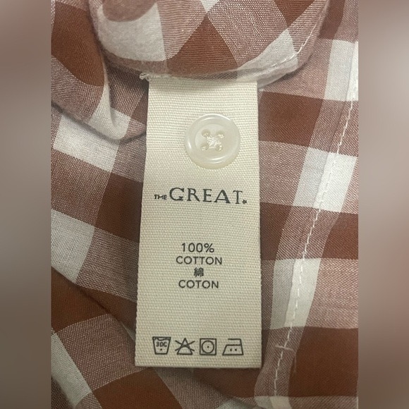 SOLD The Great. Brown and White Checkered Oversize Puff Sleeve Relaxed Blouse - Picture 12 of 12